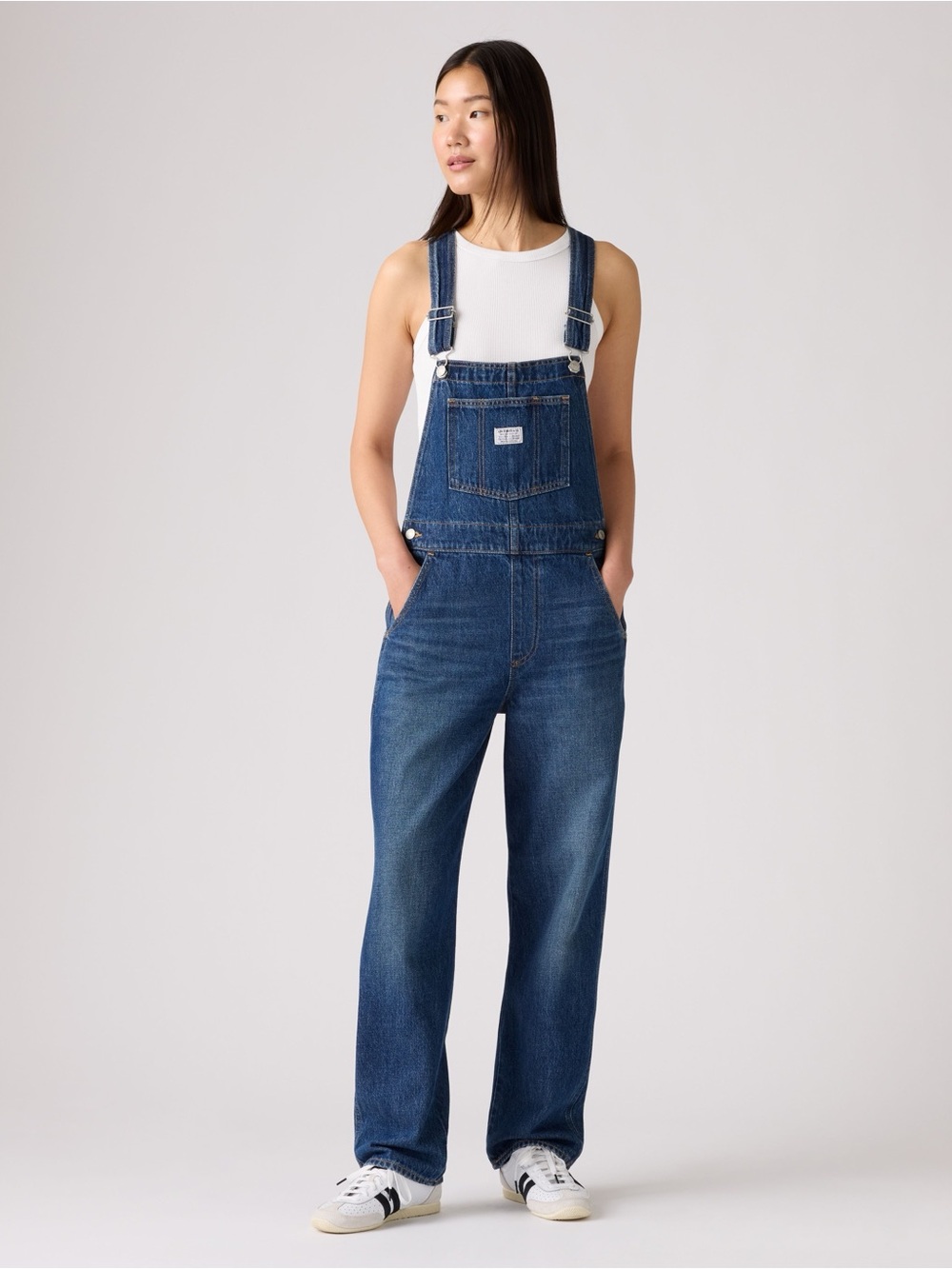 Levi's Blue Denim Women's Overalls with Front Bib Pocket XL Medium Blue Wash